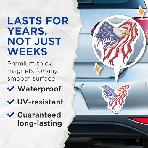 (2 Pack) Patriotic Eagle Magnets - American Flag Magnets - Freedom Decor Magnets - 5" On Longest Side - for Cars, Fridges, Toolboxes - Made in USA - MAG6978