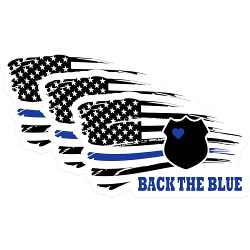 (3 Pack) Back The Blue Decals - Thin Blue Line - Police Support - Laptop Decal - 3 Inches On Longest Side - Easy Peel & Apply - Made in USA - 3MCS1310