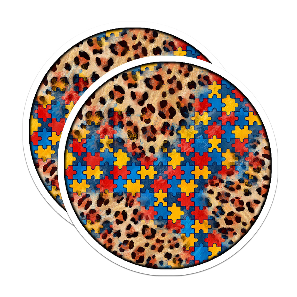 (2 Pack) Autism Awareness Puzzle Magnets - Leopard Print Support - Neurodiversity Advocate Decor - 5 Inches On Longest Side - Thick Durable Magnet - Made in USA - MAG27300
