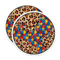 (2 Pack) Autism Awareness Puzzle Magnets - Leopard Print Support - Neurodiversity Advocate Decor - 5 Inches On Longest Side - Thick Durable Magnet - Made in USA - MAG27300