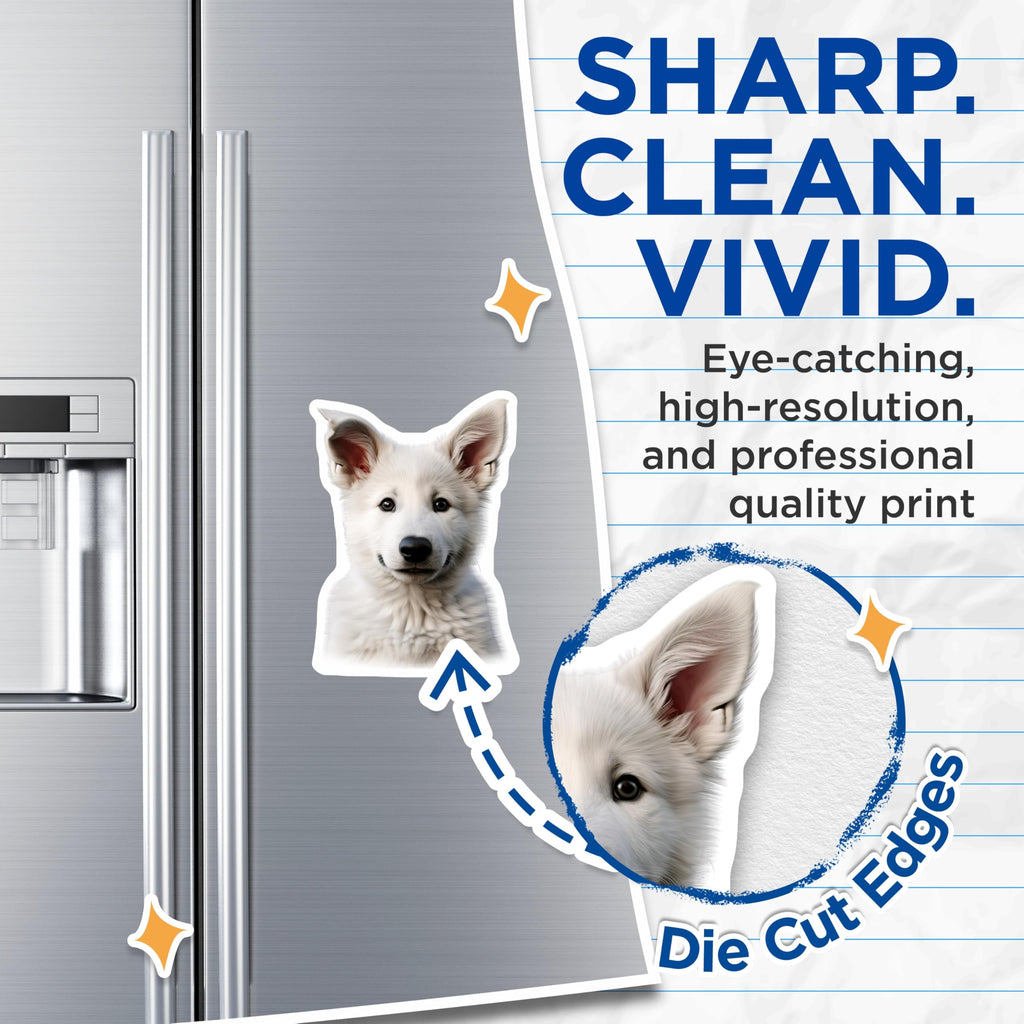 (2 Pack) Cute White Puppy Magnets - Adorable Dog Lover Decor - Pet Owner Kitchen Accent - 5 Inches On Longest Side - Thick Durable Magnet - Made in USA - MAG26015
