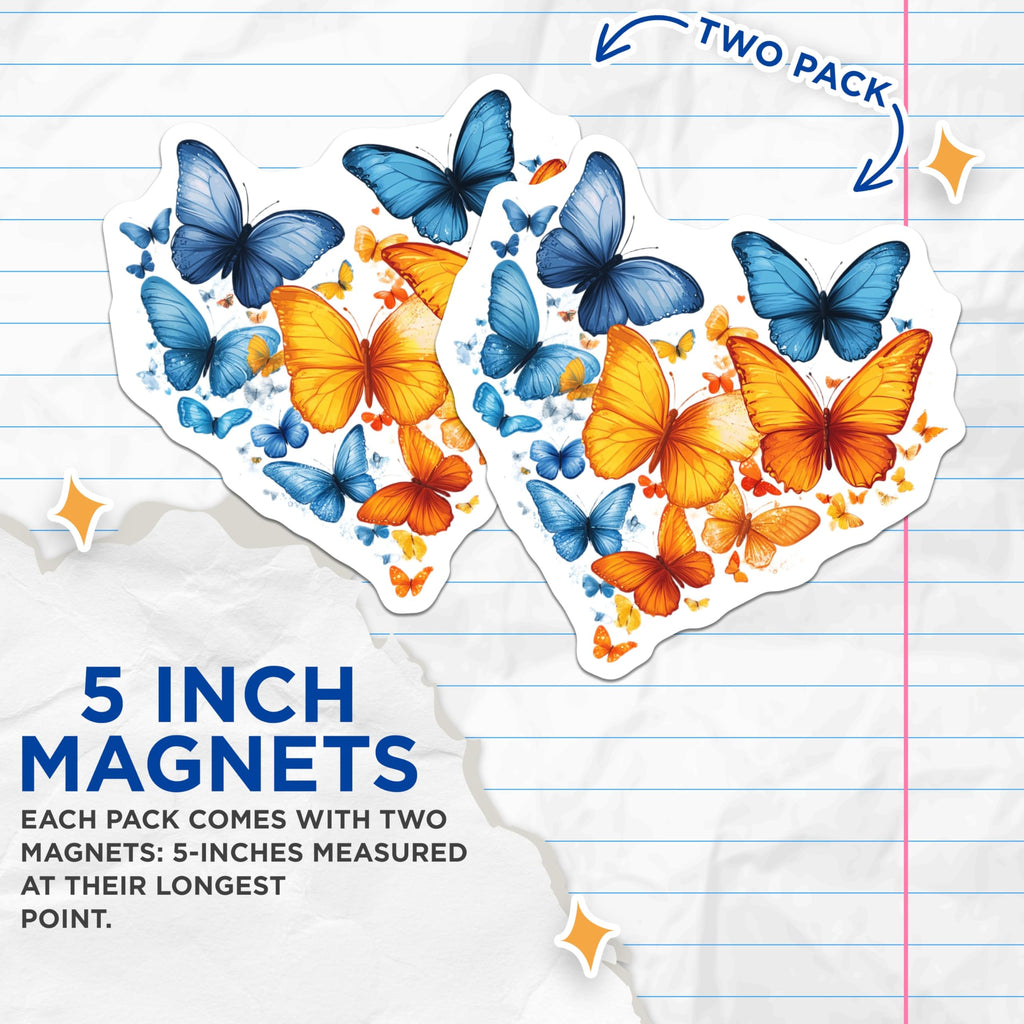 (2 Pack) Butterfly Heart Magnets - Vibrant Nature Art - Romantic Fridge Decor - 5 Inches On Longest Side - Thick Durable Magnet - Made in USA - MAG29368