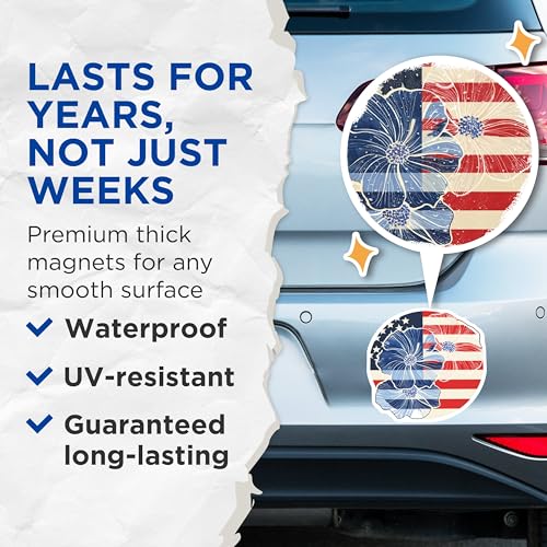 (2 Pack) Patriotic Flower Magnets Magnets - American Flag Decor - 5" On Longest Side - Made in USA - Sticks to Refrigerators & Metal Surfaces - MAG8978