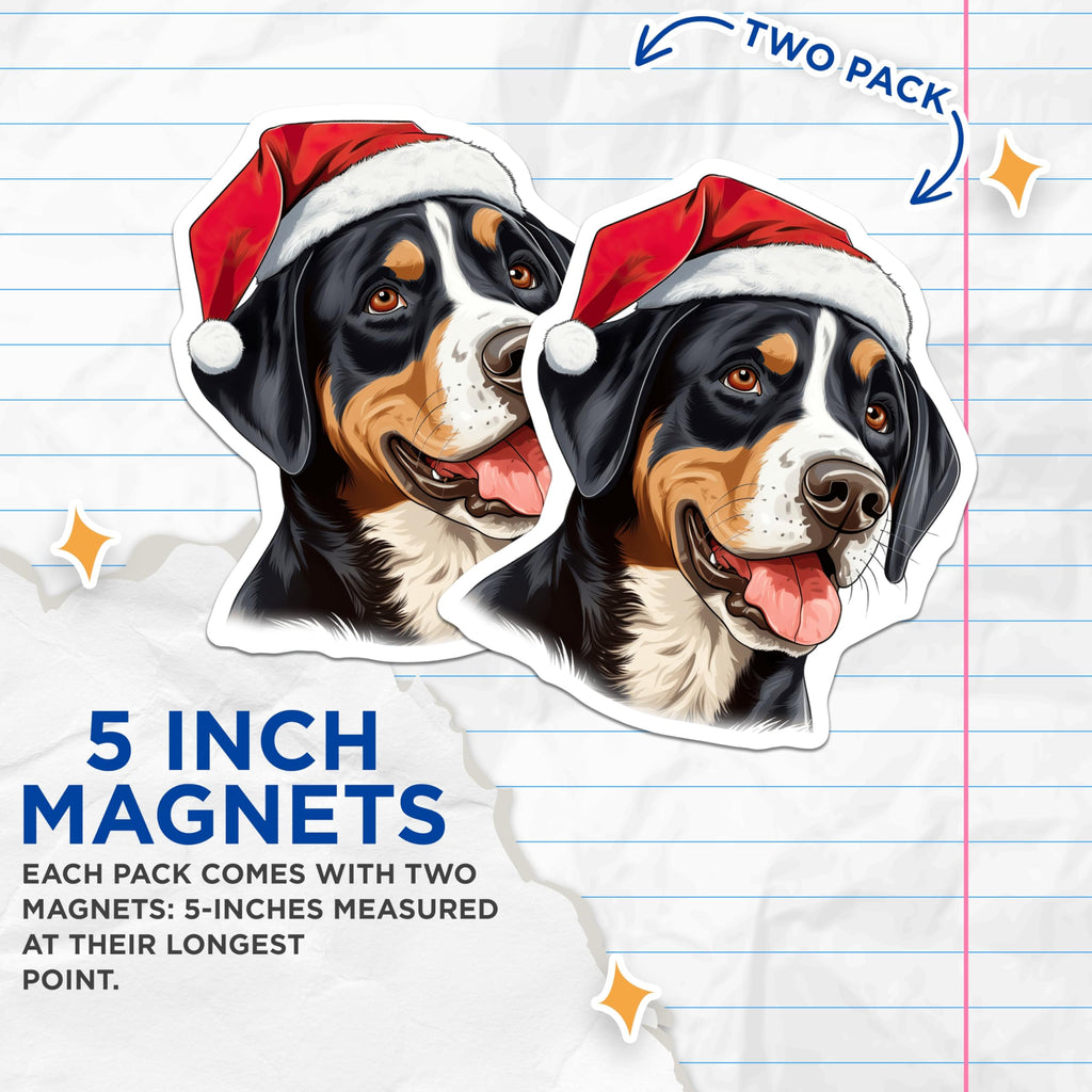 (2 Pack) Bernese Mountain Dog Magnets - Santa Hat Dog Magnet - Christmas Decor - Holiday Pet Lover Magnets - 5 Inches On Longest Side - Thick Durable Magnet - Made in USA - MAG25313