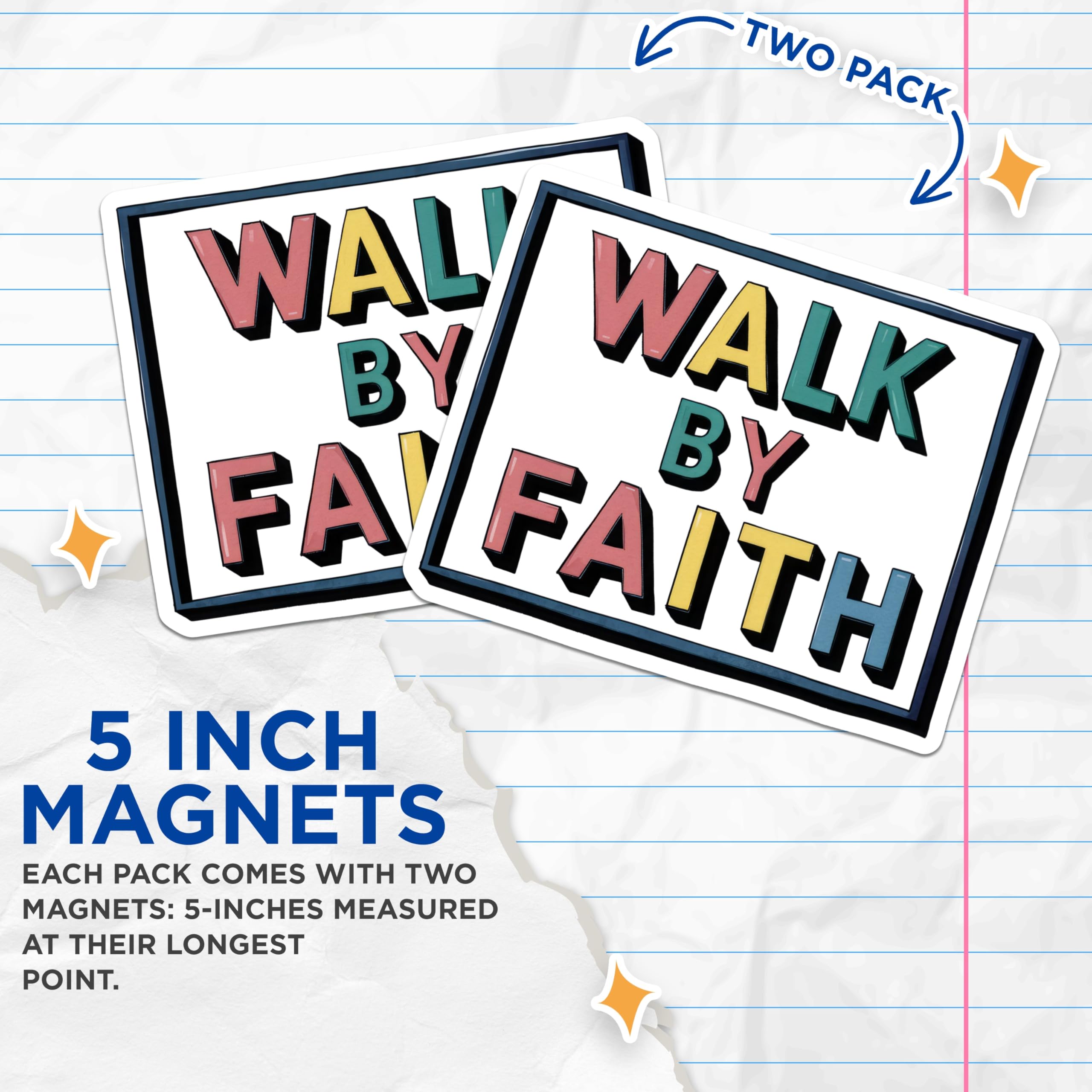 (2 Pack) Walk by Faith Magnets - Christian Inspired Decor - Motivational Fridge Magnets - 5" On Longest Side - Premium Magnet - for Cars, Refrigerators, Toolboxes, Lockers - Made in USA - MAG15684
