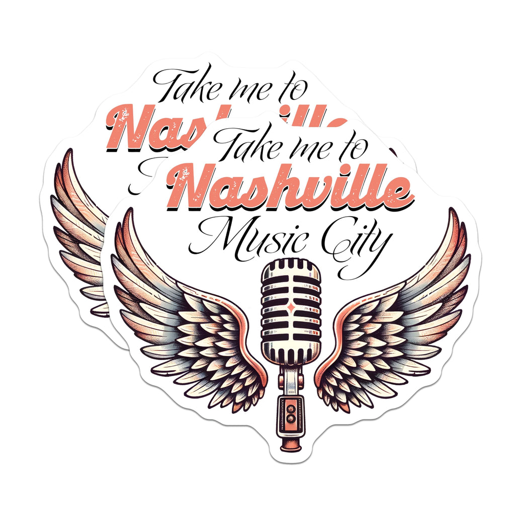 (2 Pack) Nashville Music City Magnets - Winged Microphone Decor - Tennessee Souvenirs - 5" On Longest Side - Premium Magnet - for Cars, Refrigerators, Toolboxes, Lockers - Made in USA - MAG15125