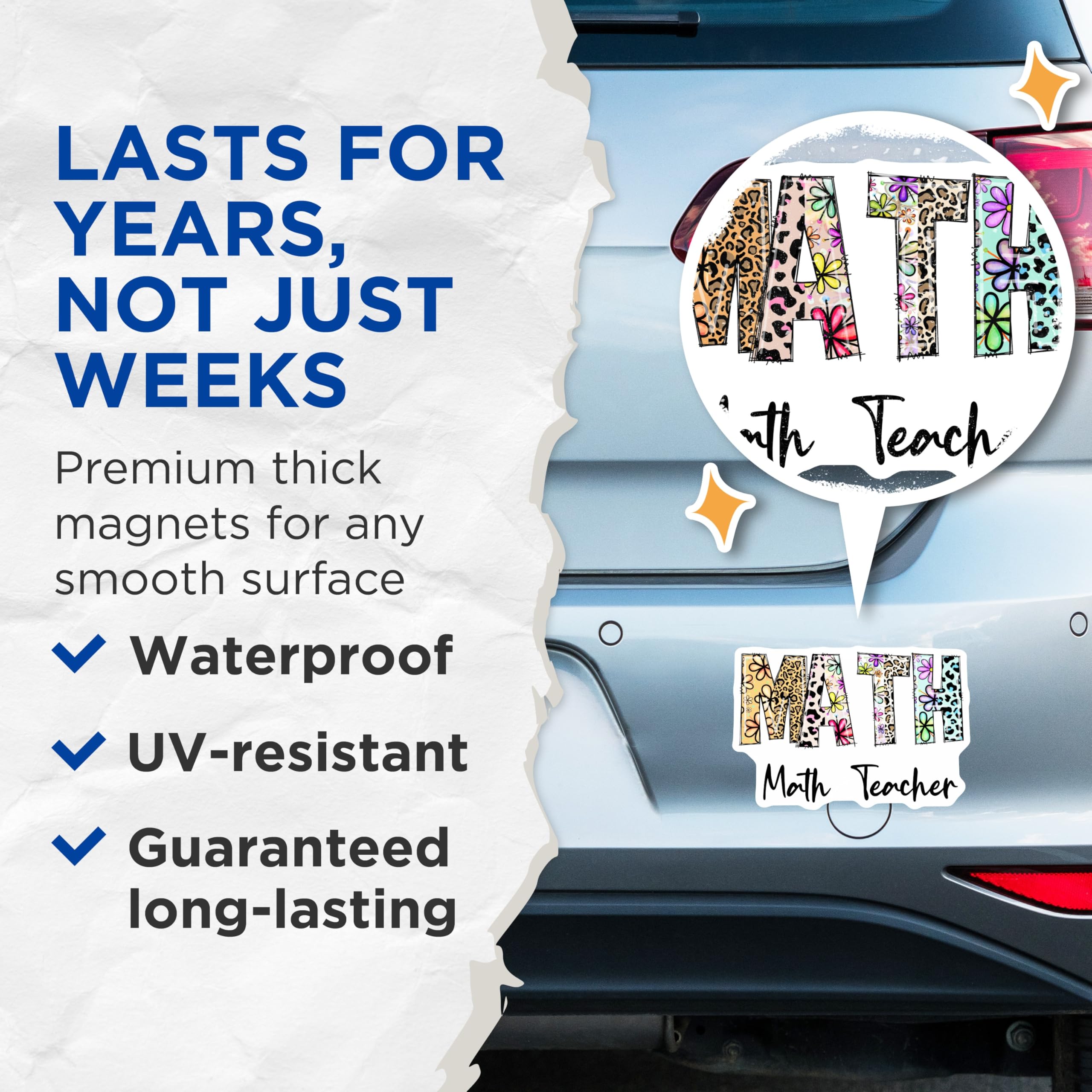 (2 Pack) Math Teacher Magnets - Floral Leopard Pattern - Classroom Decor Fridge Magnets - 5" On Longest Side - Premium Magnet - for Cars, Refrigerators, Toolboxes, Lockers - Made in USA - MAG16015