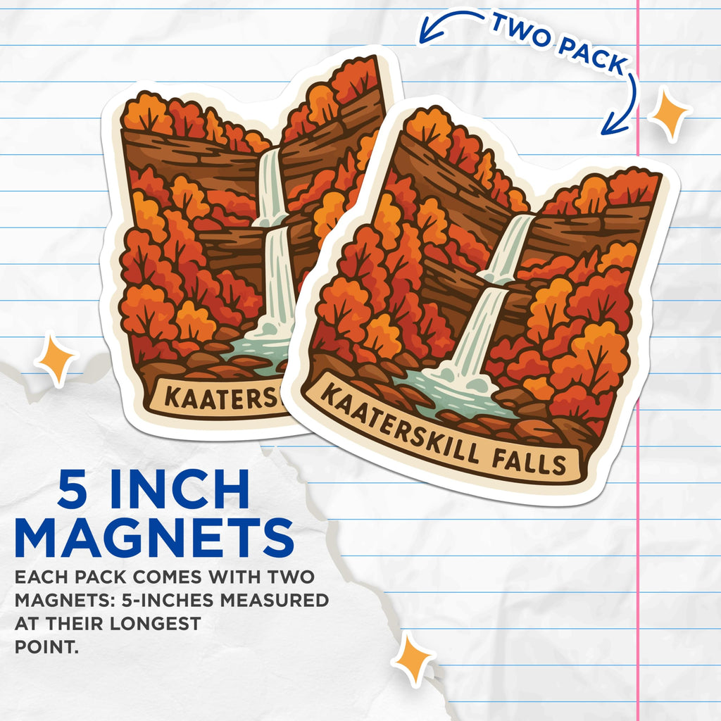 (2 Pack) Kaaterskill Falls Magnets - Fall Foliage Scenery - New York State Nature Art - 5 Inches On Longest Side - Thick Durable Magnet - Made in USA - MAG20066