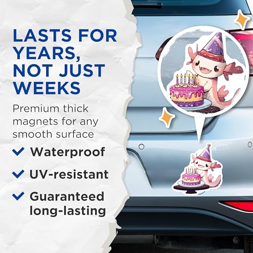 (2 Pack) Birthday Axolotl Magnets - 5" On Longest Side - for Cars, Fridges, Toolboxes - Made in USA - MAG7778