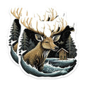 (2 Pack) Majestic Deer Magnets - Enchanting Snowy Winter Forest Landscape - Rustic Cabin Lakeside Woodland Lodge Decor - 5 Inches On Longest Side - Thick Durable Magnet - Made in USA - MAG22850