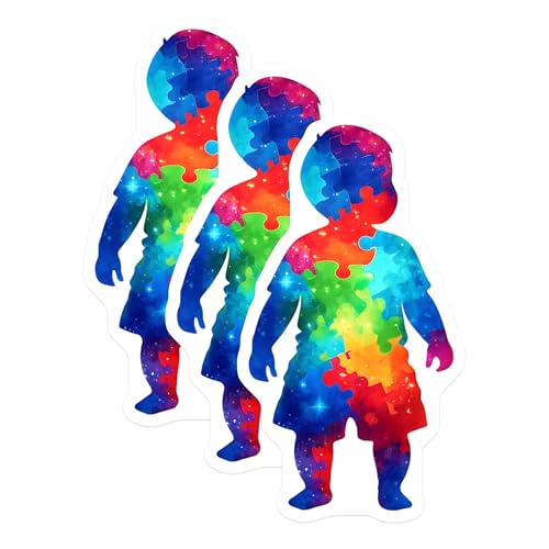 (3 Pack) Autism Awareness Decals - Puzzle Piece Boy - Neurodiversity Decal - 3 Inches On Longest Side - Easy Peel & Apply - Made in USA - 3MCS6664