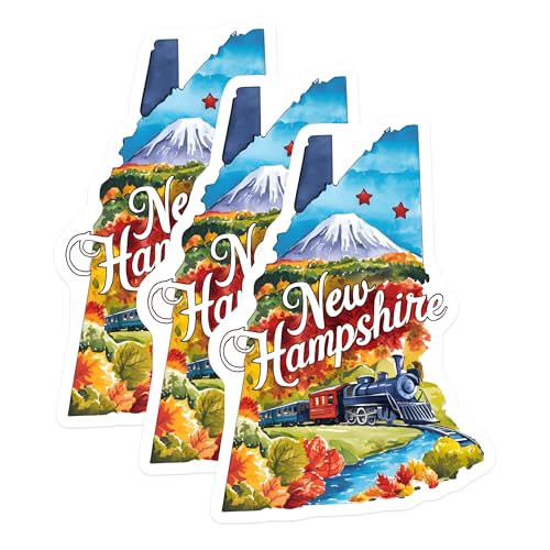 (3 Pack) New Hampshire Decals - Train Art Stickers - Laptop Decals- 3 Inches On Longest Side - Easy Peel & Apply - Made in USA - 3MCS5054