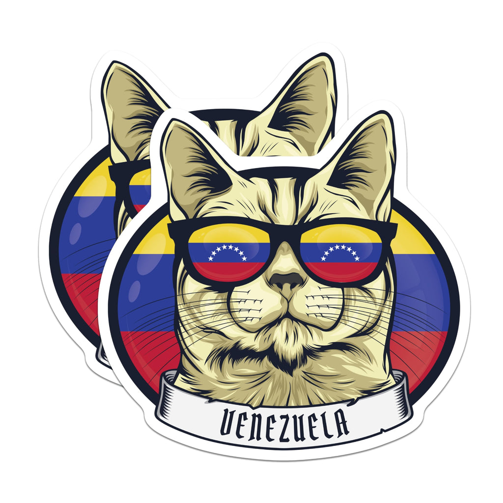 (2 Pack) Venezuela Cat Magnets - Cool Cat with Flag Sunglasses - Venezuelan Pride Decor - 5" On Longest Side - Premium Magnet - for Cars, Refrigerators, Toolboxes, Lockers - Made in USA - MAG17919