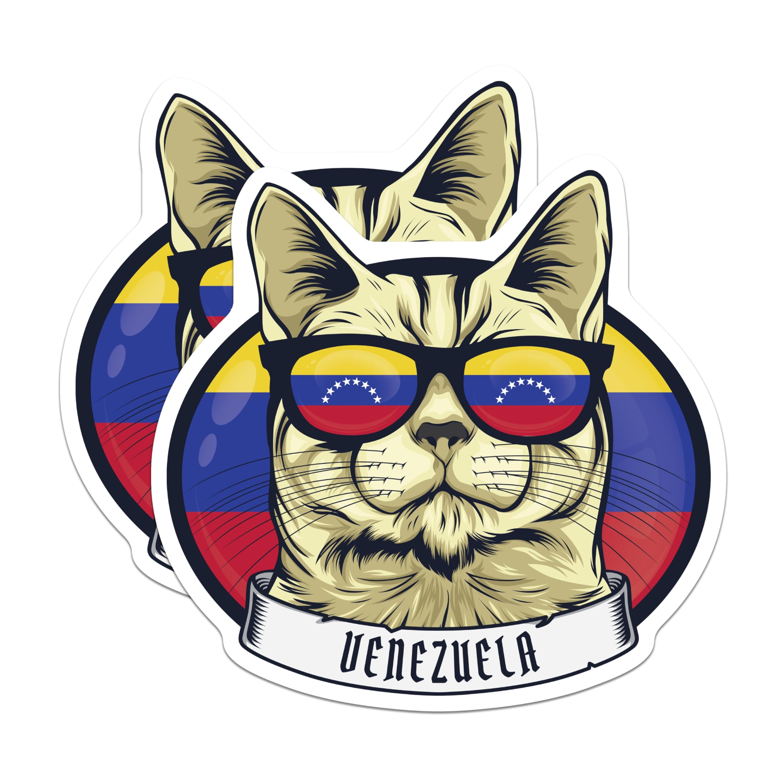(2 Pack) Venezuela Cat Magnets - Cool Cat with Flag Sunglasses - Venezuelan Pride Decor - 5" On Longest Side - Premium Magnet - for Cars, Refrigerators, Toolboxes, Lockers - Made in USA - MAG17919
