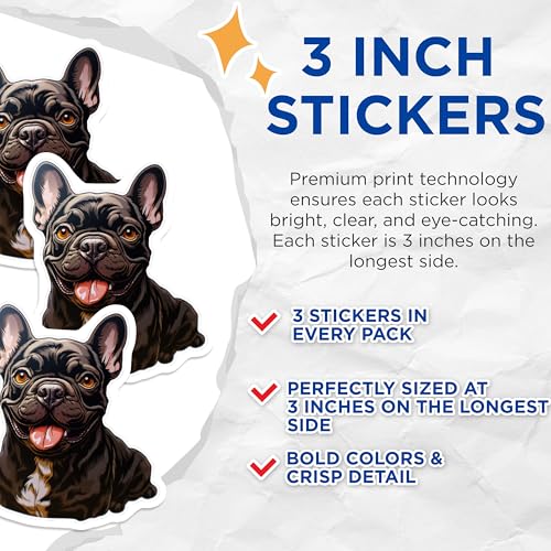 (3 Pack) French Bulldog Decals - Cute Dog Stickers - Laptop Decal - 3 Inches On Longest Side - Easy Peel & Apply - Made in USA - 3MCS2707