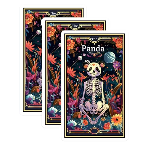 (3 Pack) Panda Tarot Decals - Floral Skeleton - Laptop Car Stickers - 3 Inches On Longest Side - Easy Peel & Apply - Made in USA - 3MCS2454