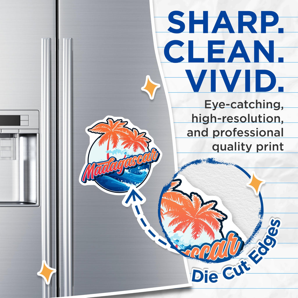 (2 Pack) Madagascar Island Magnets - Tropical Palm Tree Beach Scene - Ocean Wave Travel Souvenir Refrigerator Art - 5 Inches On Longest Side - Thick Durable Magnet - Made in USA - MAG19086
