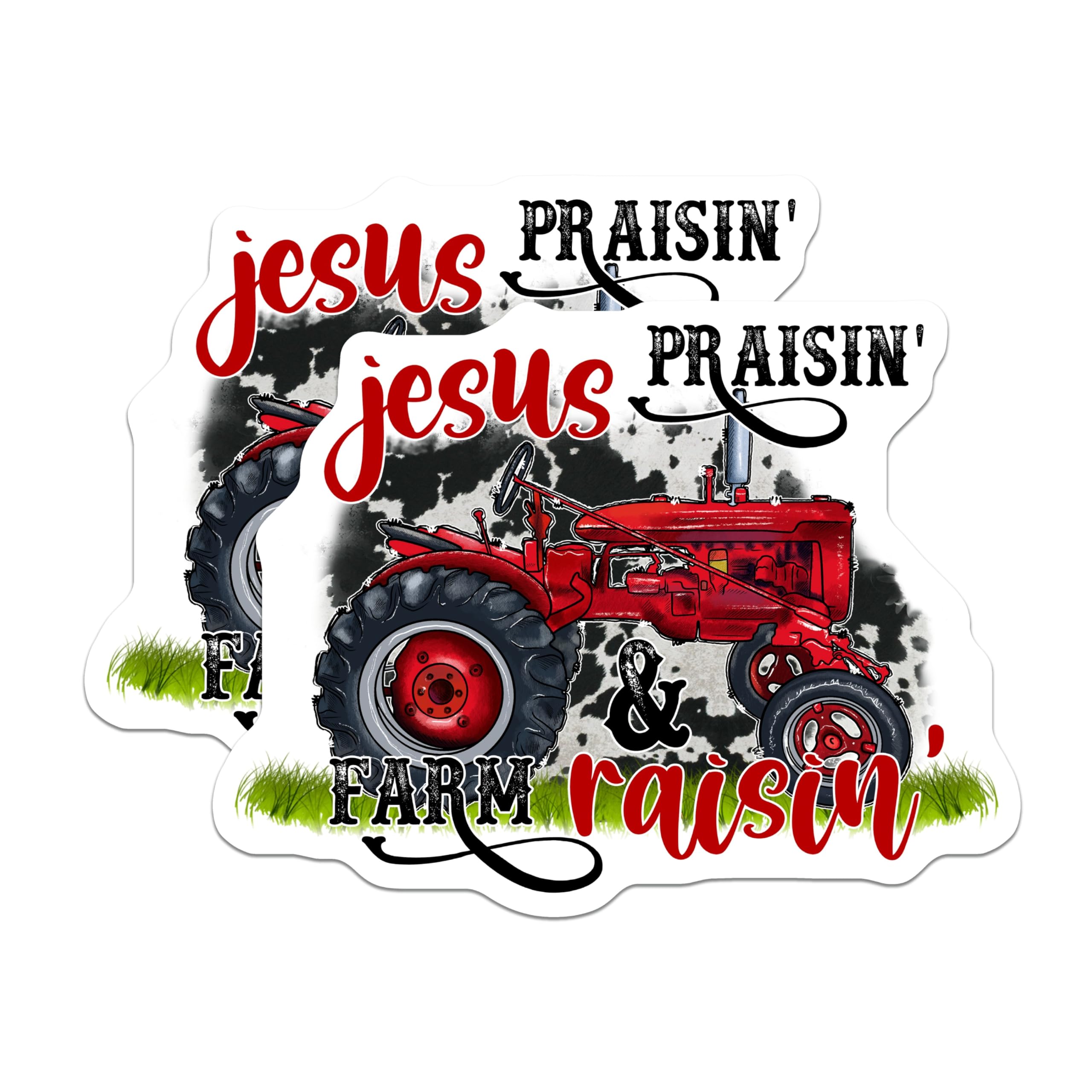(2 Pack) Red Tractor Magnets - Jesus Praisin Farm Raisin Decor - Christian Country Refrigerator Art - 5 Inches On Longest Side - Thick Durable Magnet - Made in USA - MAG24416