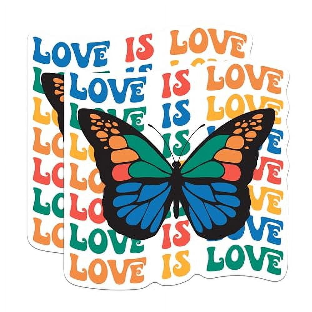 (2 Pack) Love is Love Butterfly Magnets - Gay Pride LGTBQ Magnet - 5" On Longest Side - Premium Magnet - for Cars, Refrigerators, Toolboxes, Lockers - Made in USA - MAG1687