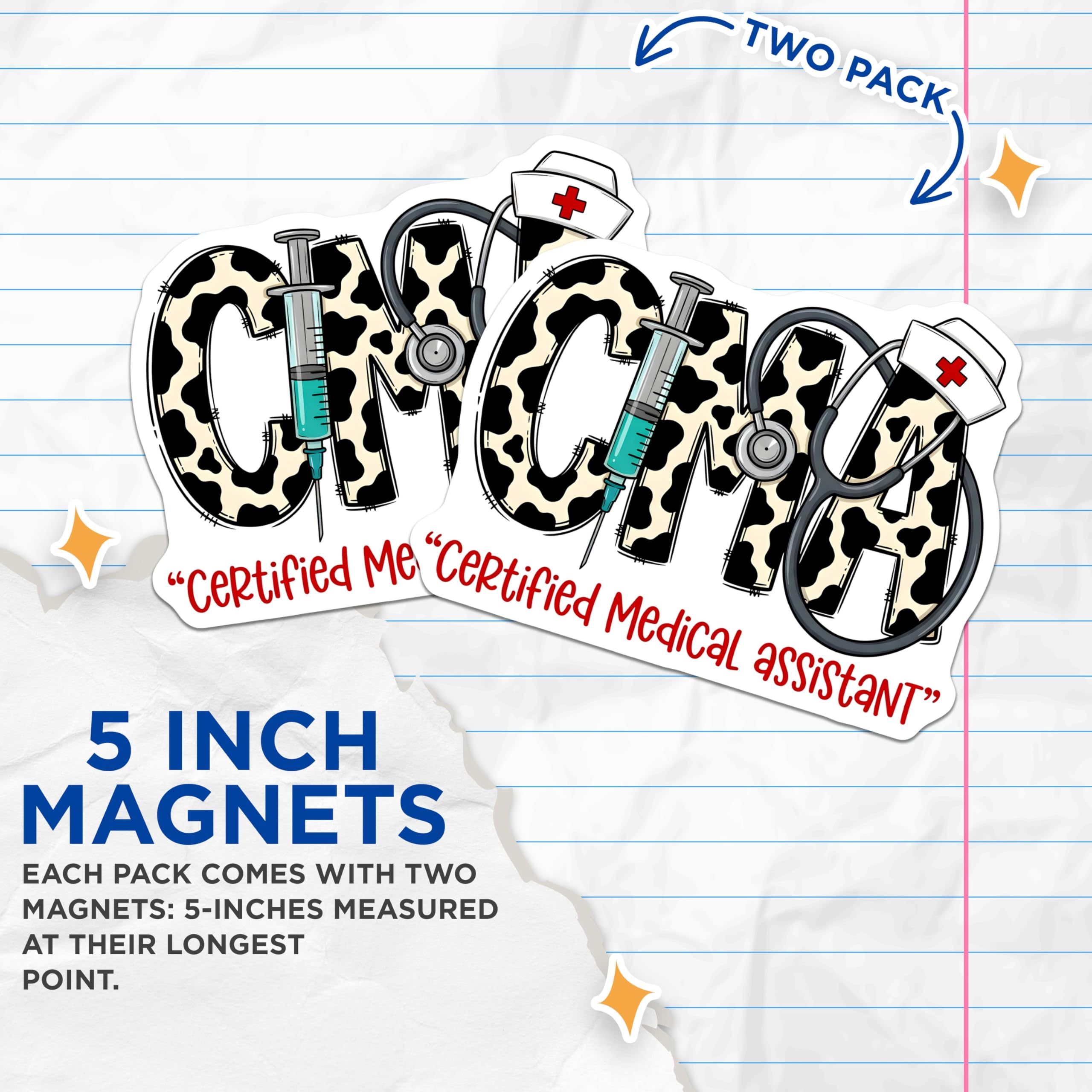 (2 Pack) CMA Cow Print Magnets - Certified Medical Assistant - Healthcare Worker Decor - 5 Inches On Longest Side - Thick Durable Magnet - Made in USA - MAG26487