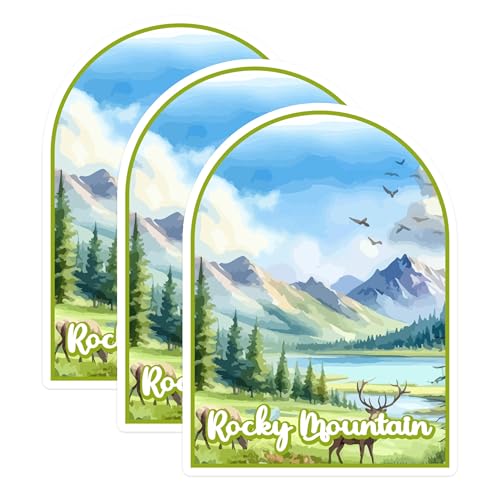 (3 Pack) Rocky Mountain Decals - Deer and Lake - Outdoor Scenery - 3 Inches On Longest Side - Easy Peel & Apply - Made in USA - 3MCS0422