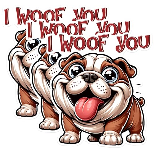 (3 Pack) Bulldog Decals - I Woof You Dog - Laptop Stickers - 3 Inches On Longest Side - Easy Peel & Apply - Made in USA - 3MCS1616