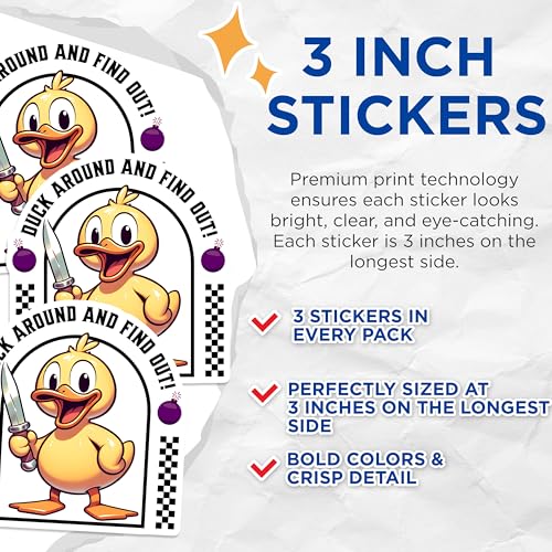 (3 Pack) Duck with Knife Decals - Cartoon Duck Sticker - Funny Laptop Decal - 3 Inches On Longest Side - Easy Peel & Apply - Made in USA - 3MCS8734