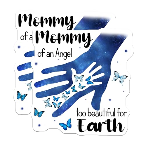 (2 Pack) Mommy Stickers - Memorial Stickers - Butterfly Stickers - Angel Baby Stickers - 5" On Longest Side - Sticks to Smooth Flat Surfaces - Made in USA - BMCS6031