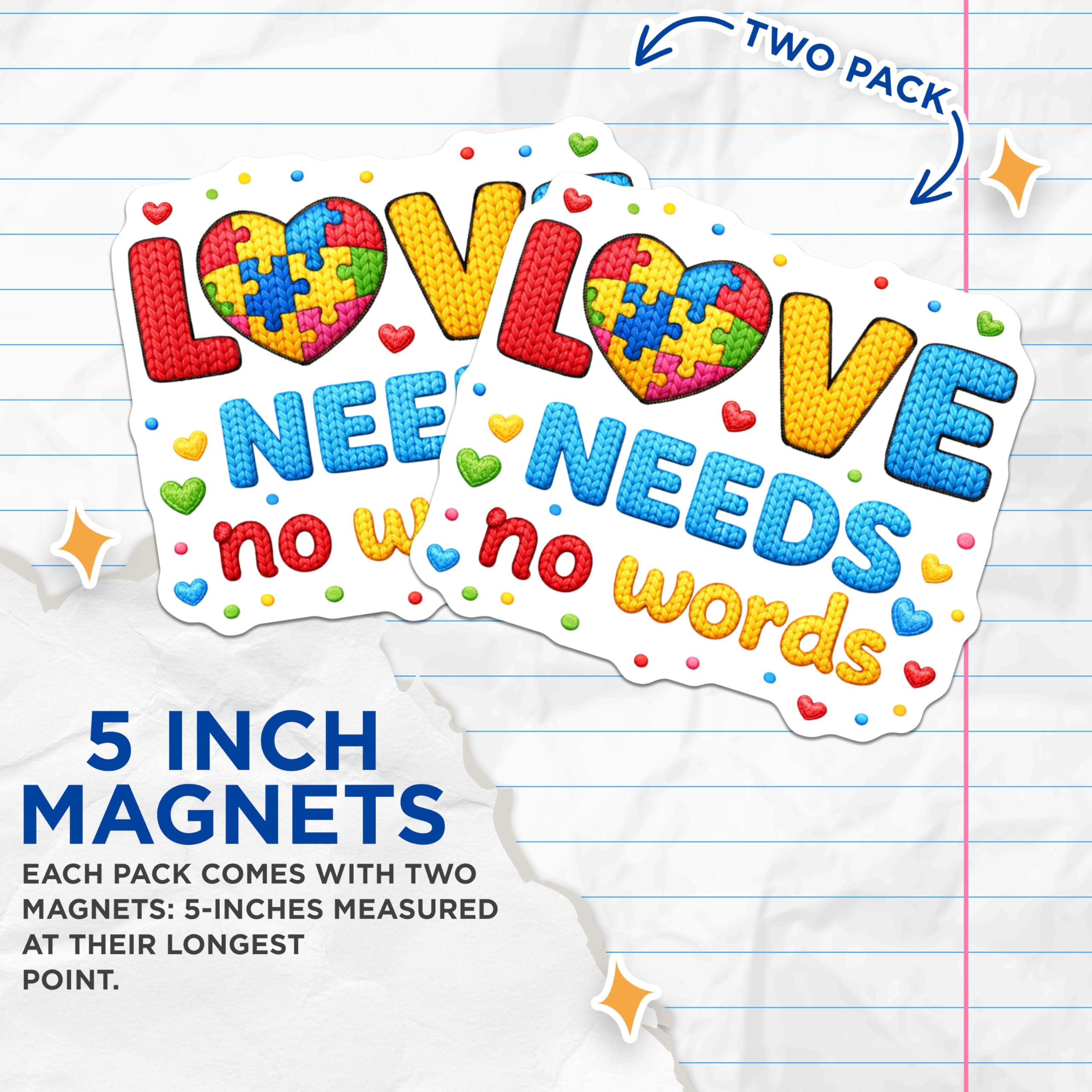 (2 Pack) Autism Awareness Magnets - Vibrant Puzzle Heart Love Message - Neurodiversity Acceptance Refrigerator Decor - 5 Inches On Longest Side - Thick Durable Magnet - Made in USA - MAG21098