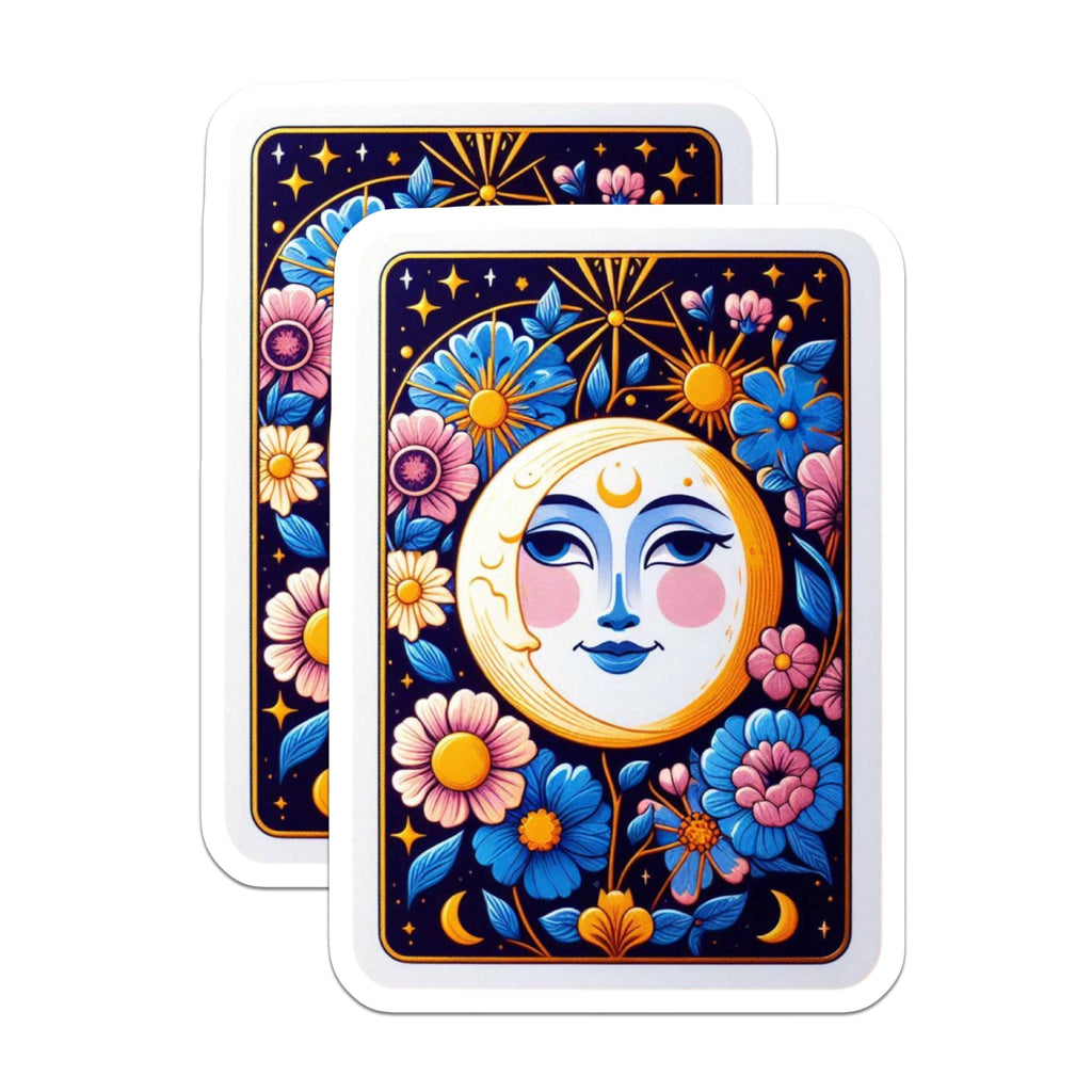 (2 Pack) Celestial Moon Magnets - Floral Tarot Card Art - Mystical Aesthetic Decor - 5 Inches On Longest Side - Thick Durable Magnet - Made in USA - MAG22363