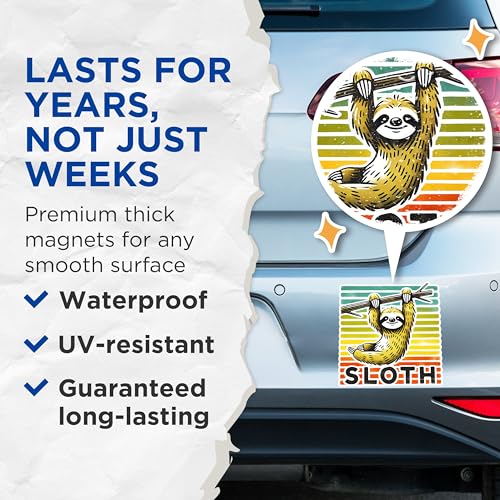 (2 Pack) Sloth Animal Magnets - Fun Animal Magnets - Cute Sloth Refrigerator Magnets- 5" On Longest Side - for Fridges, Toolboxes, Cars - Made in USA - MAG2729