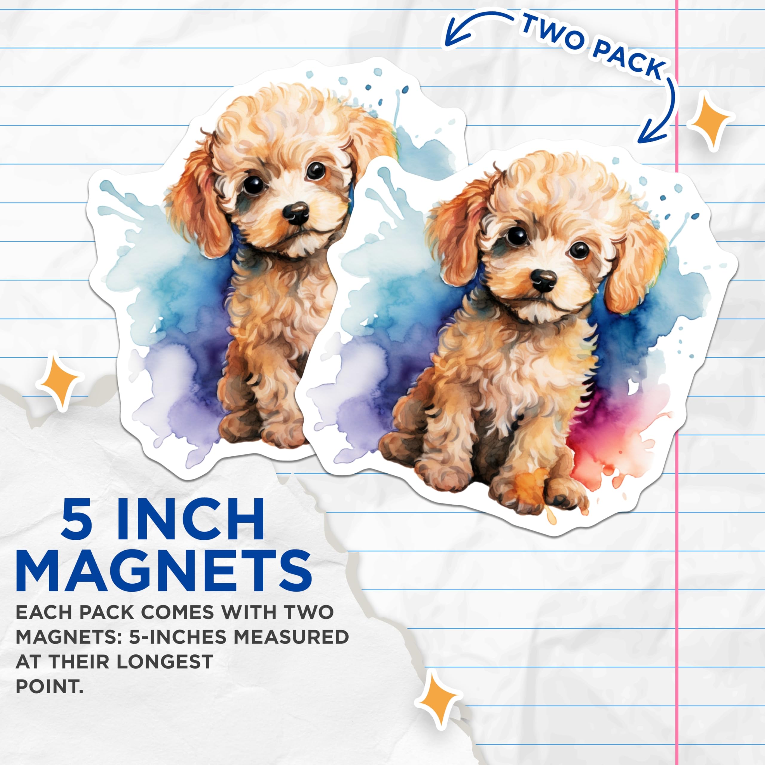 (2 Pack) Fluffy Puppy Magnets - Watercolor Poodle Dog Art - Pet Owner Fridge Locker Decoration - 5 Inches On Longest Side - Thick Durable Magnet - Made in USA - MAG28465