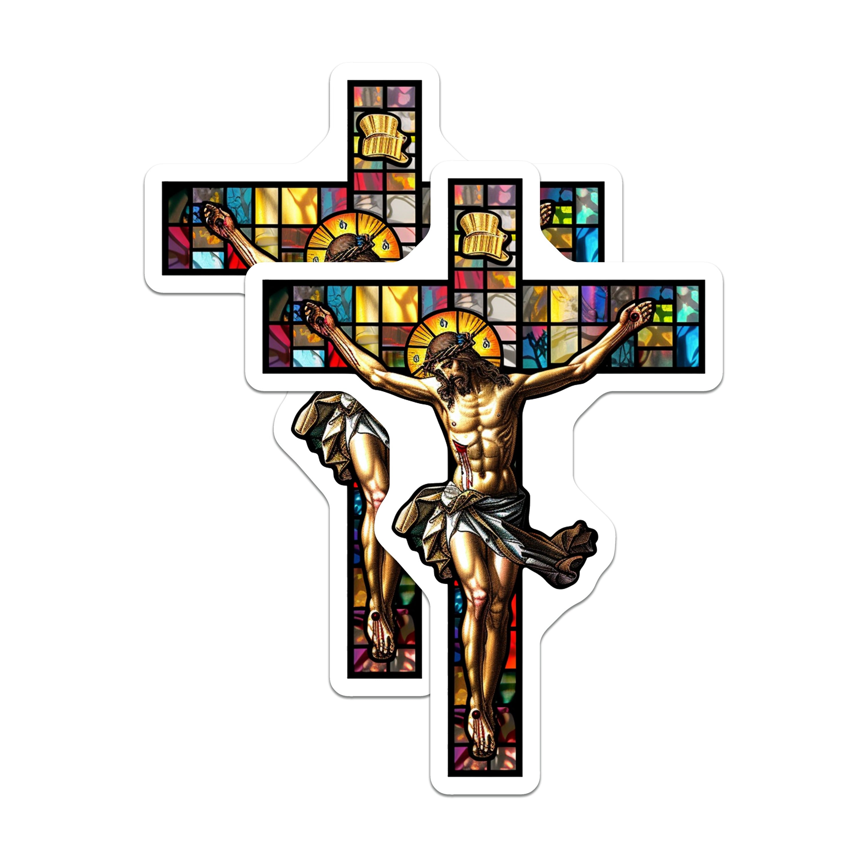 (2 Pack) Jesus Stained Glass Cross Magnets - Christian Crucifixion Art - Religious Home Accent for Faith - 5 Inches On Longest Side - Thick Durable Magnet - Made in USA - MAG36401
