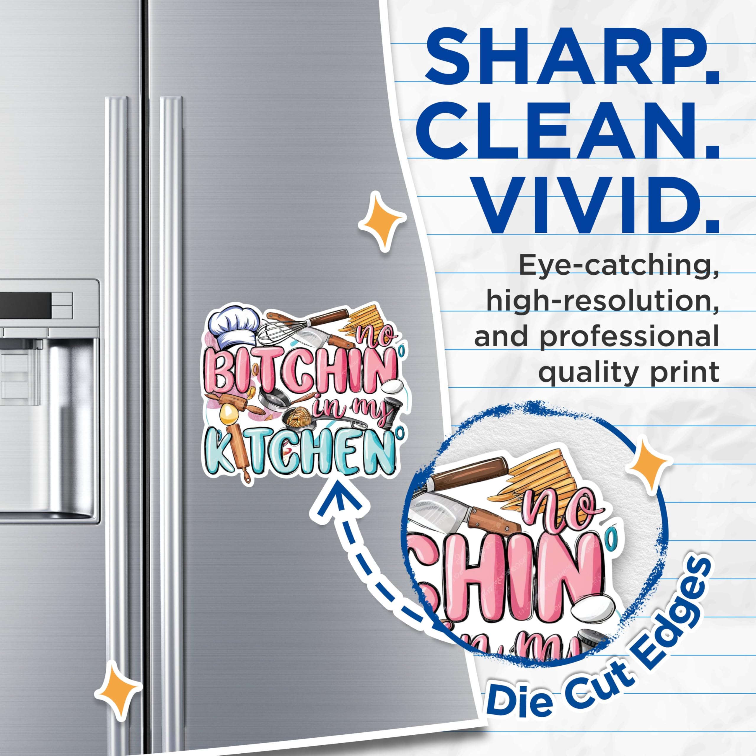 (2 Pack) No Bitchin in My Kitchen Magnets - Funny Kitchen Decor Magnets - Humorous Chef Magnets- 5" On Longest Side - for Fridges, Toolboxes, Cars - Made in USA - MAG3016