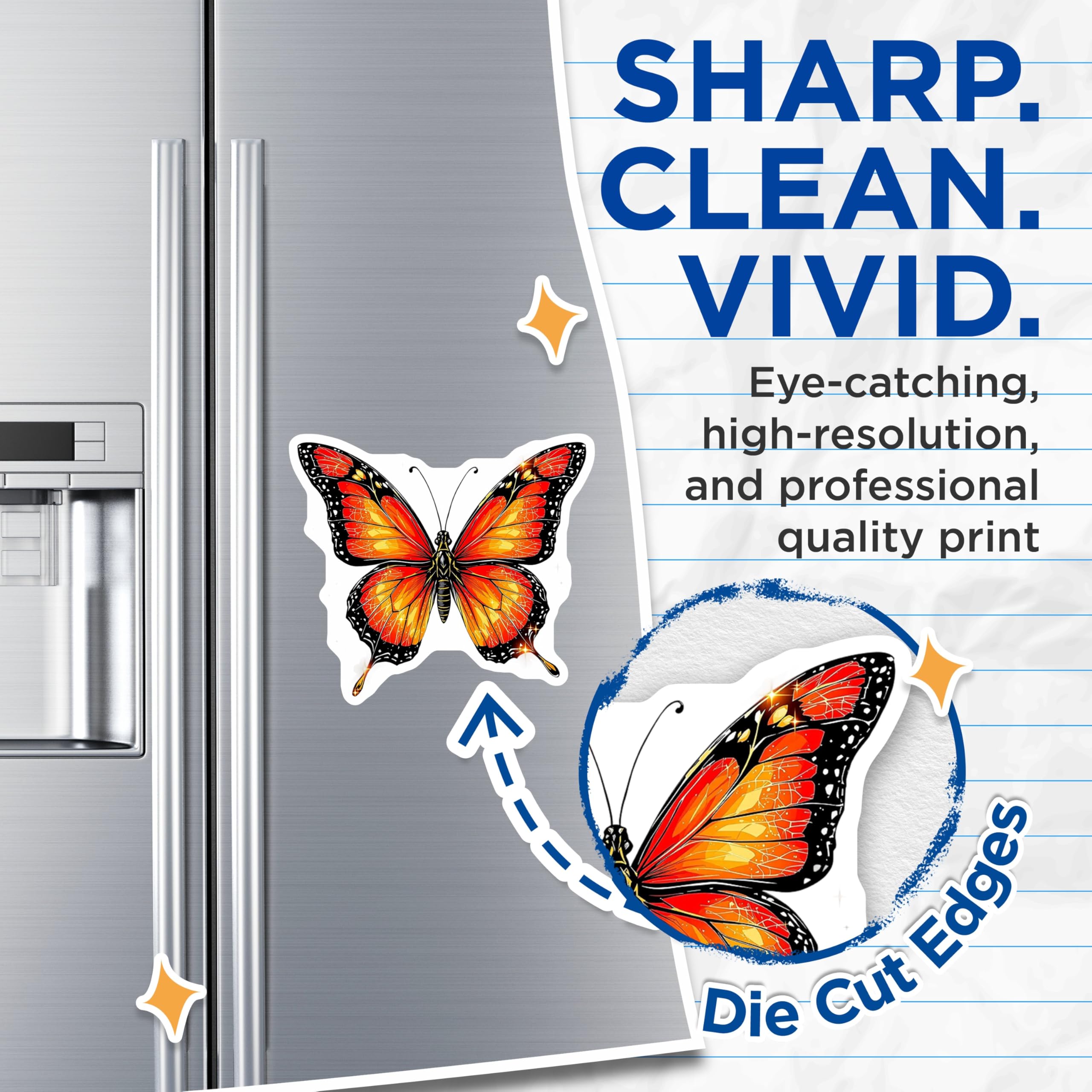 (2 Pack) Butterfly Magnets - Monarch Butterfly Illustration - Insect Fridge Magnets - 5" On Longest Side - Premium Magnet - for Cars, Refrigerators, Toolboxes, Lockers - Made in USA - MAG14289