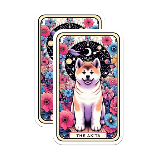 (2 Pack) Akita Dog Stickers - Floral Design Dog Stickers - Cute Dog Stickers for Laptops and Water Bottles - 5" On Longest Side - Sticks to Smooth Flat Surfaces - Made in USA - BMCS4745