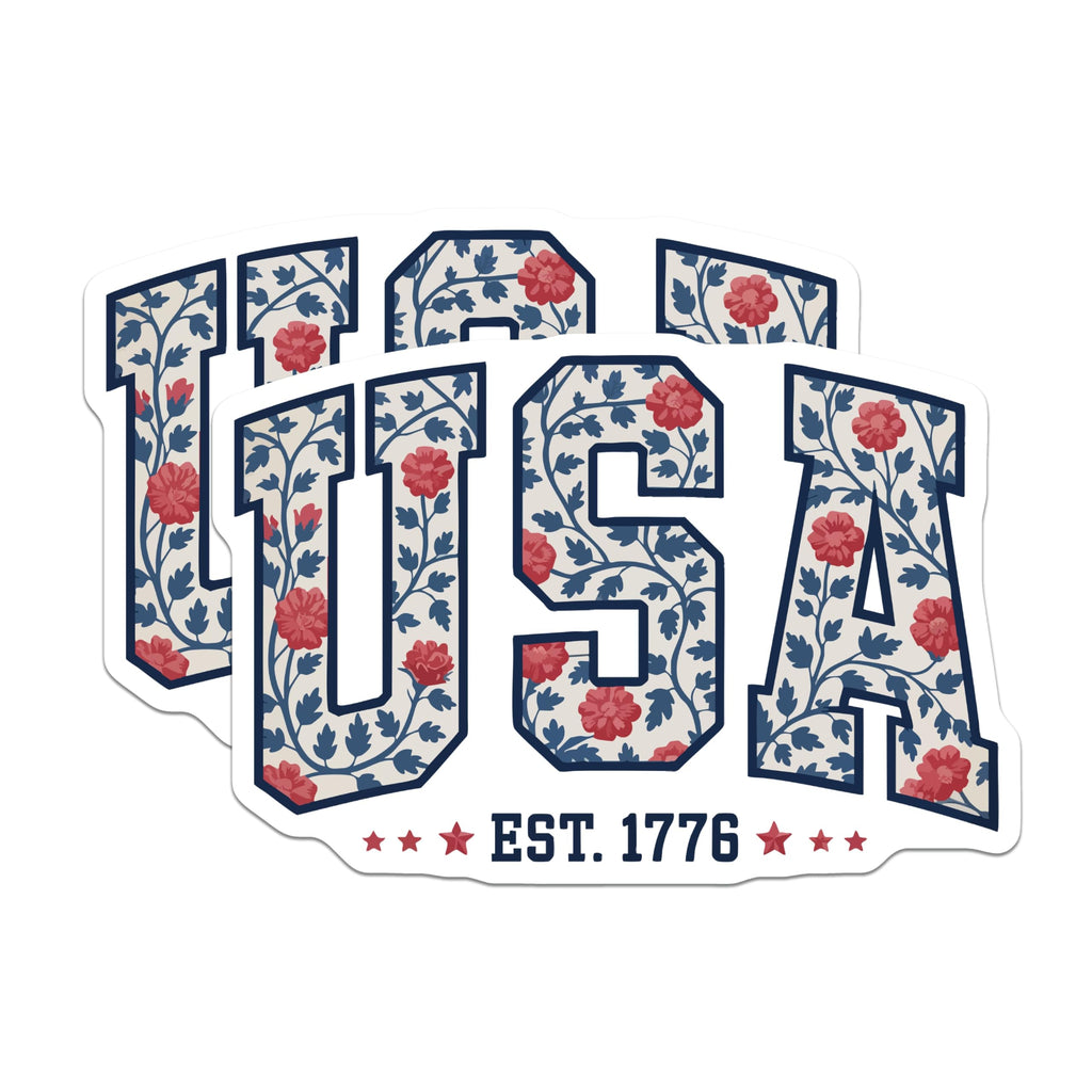 (2 Pack) USA Floral Magnets - Patriotic American Decor - Est 1776 Refrigerator Accent - Americana Style - 5 Inches On Longest Side - Thick Durable Magnet - Made in USA - MAG22872