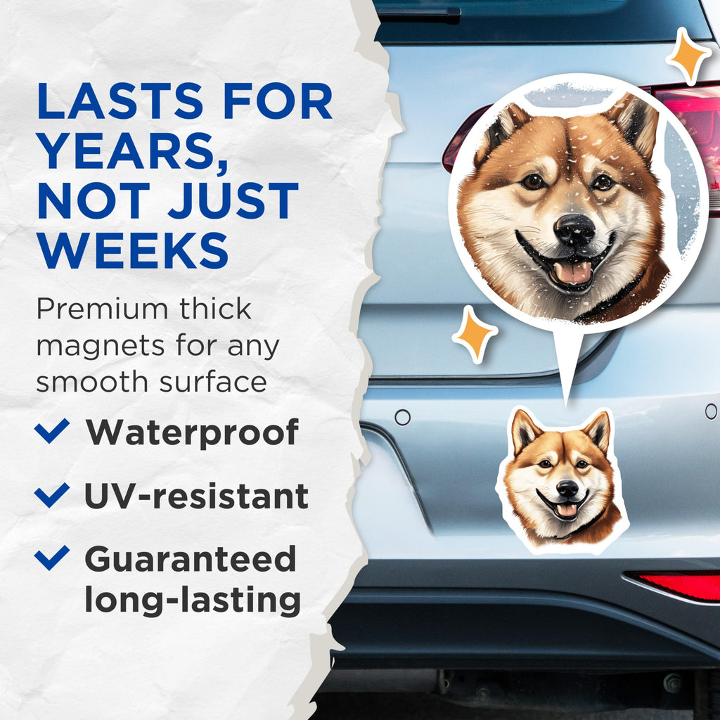 (2 Pack) Shiba Inu Dog Magnets - Smiling Puppy Art - Cute Animal Fridge Magnets - Pet Lover Locker Decor for Dog Enthusiasts - 5 Inches On Longest Side - Thick Durable Magnet - Made in USA - MAG24251