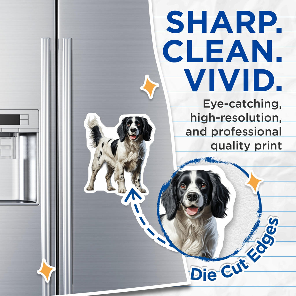 (2 Pack) Springer Spaniel Magnets - Black White Dog Art - Canine Enthusiast Decor - Animal Fridge Display - 5 Inches On Longest Side - Thick Durable Magnet - Made in USA - MAG23455