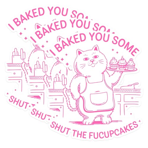 (3 Pack) Shut The Fucupcakes Decals - Funny Cat Decals - Baker Kitty Decal - 3 Inches On Longest Side - Easy Peel & Apply - Made in USA - 3MCS1811