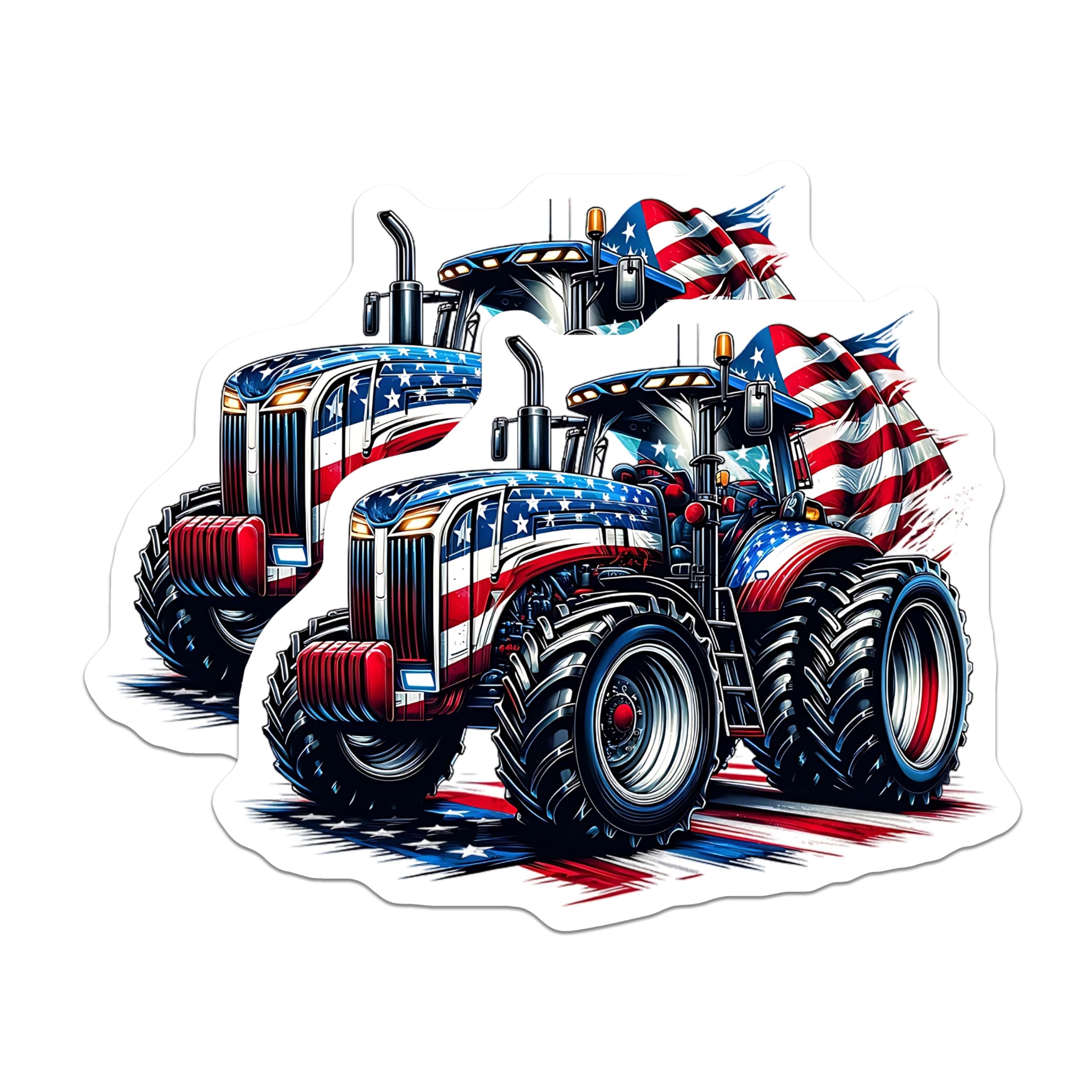 (2 Pack) Tractor Magnets - American Flag Art - Patriotic Fridge Decor - 5" On Longest Side - Premium Magnet - for Cars, Refrigerators, Toolboxes, Lockers - Made in USA - MAG14505