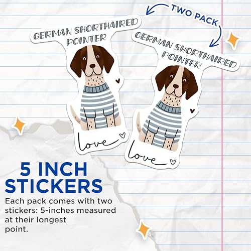 (2 Pack) German Shorthaired Pointer Stickers - Cute Dog Illustration - Love Pet Decal - 5" On Longest Side - Sticks to Smooth Flat Surfaces - Made in USA - BMCS7301
