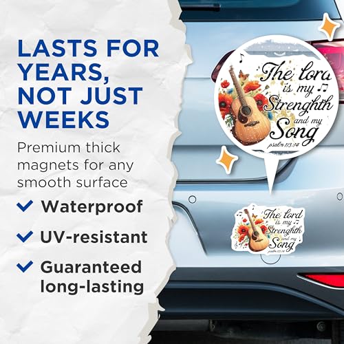 (2 Pack) The Lord is My Strength and My Song Magnets - Christian Inspirational Scripture - Psalm 113:14 Design - 5" On Longest Side - for Cars, Fridges, Toolboxes - Made in USA - MAG3747