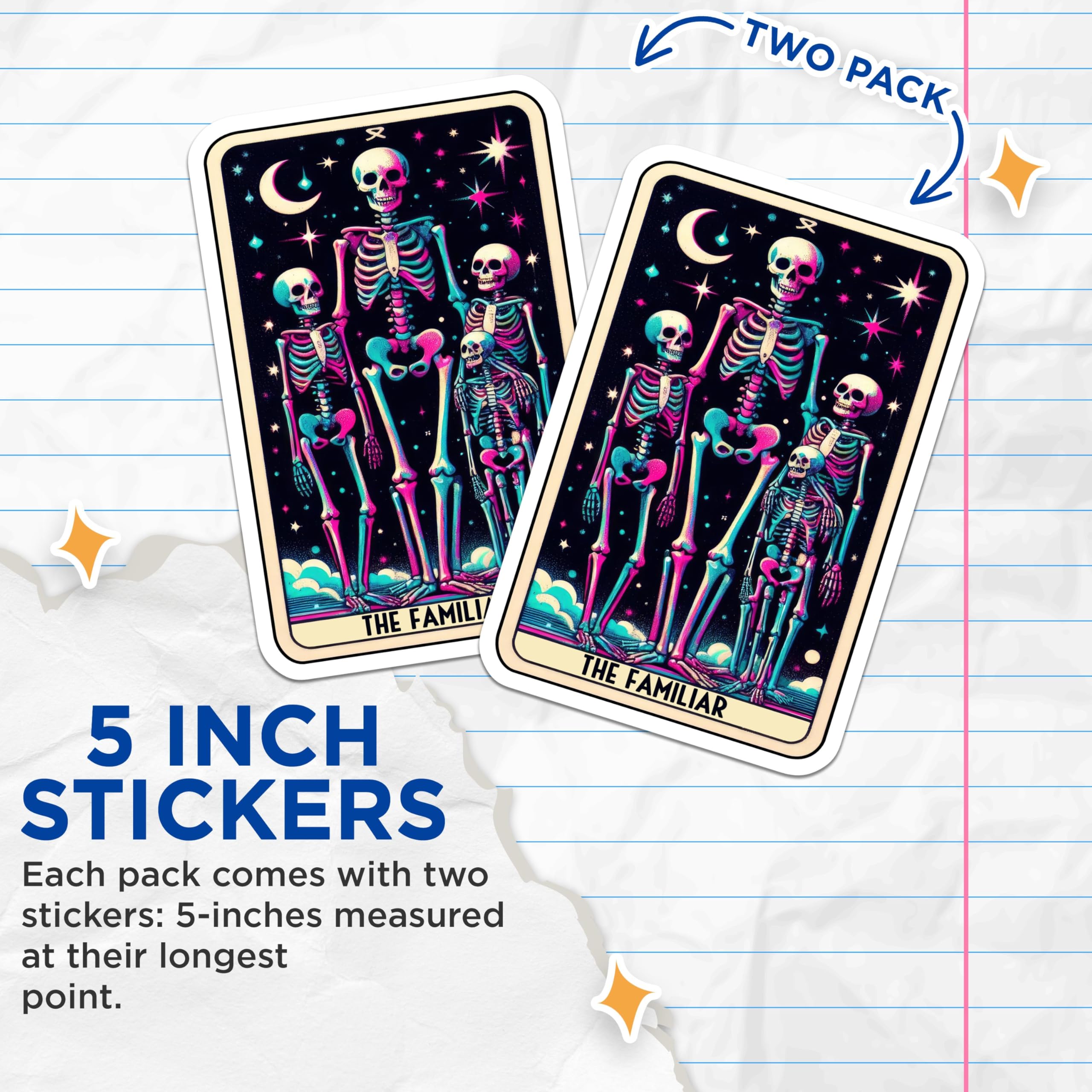 (2 Pack) Skeleton Family Stickers - Gothic Art Stickers - Halloween Decor Stickers - 5" On Longest Side - Sticks to Smooth Flat Surfaces - Made in USA - BMCS5407