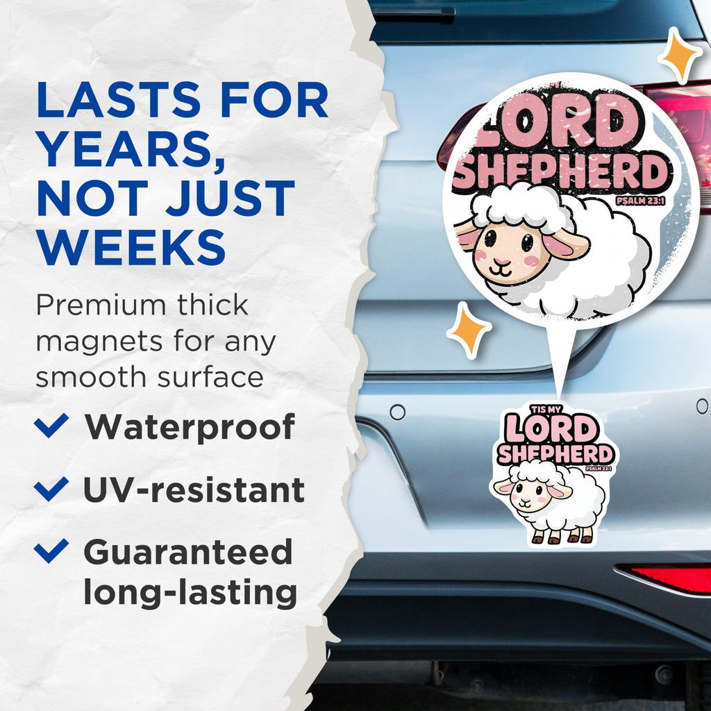 (2 Pack) Tis My Lord Shepherd Magnets - Psalm 23:1 - Cute Sheep - Christian - Inspirational Quote - Bible Verse Magnets - 5" On Longest Side - for Cars, Fridges, Toolboxes - Made in USA - MAG3881