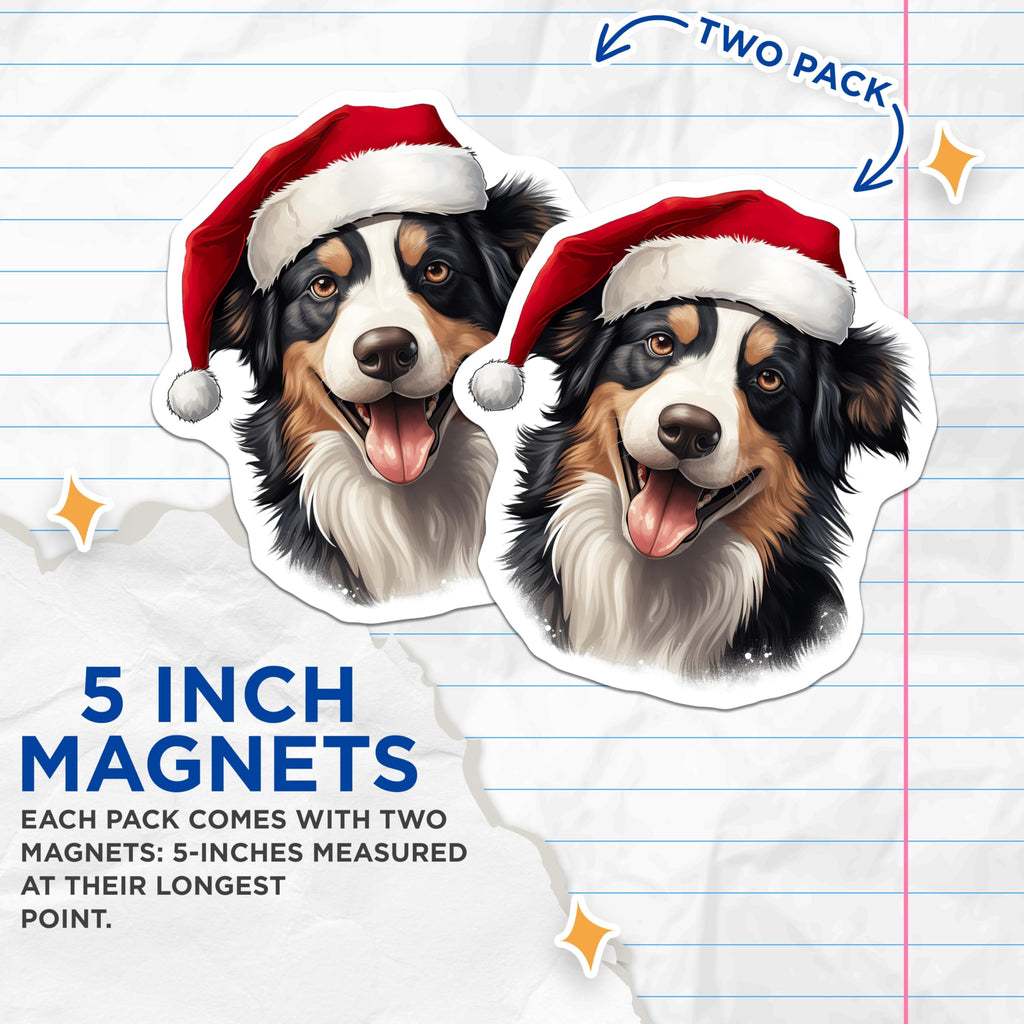 (2 Pack) Bernese Mountain Dog Magnets - Christmas Dog Decor - Santa Hat Pet Art - Holiday Kitchen Fridge Accent - 5 Inches On Longest Side - Thick Durable Magnet - Made in USA - MAG25949