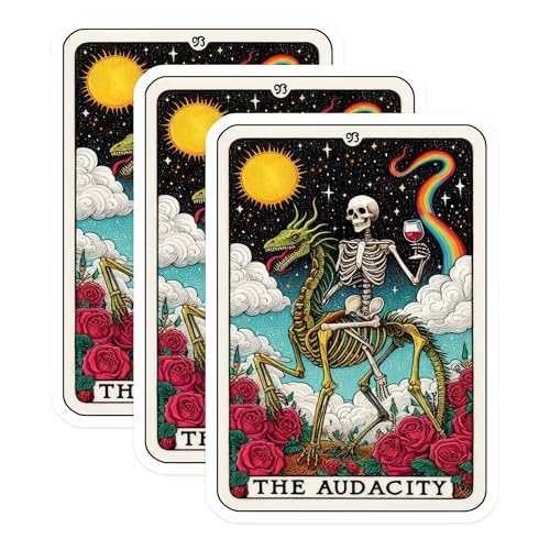 (3 Pack) The Audacity Decals - Dragon Skeleton Art - Laptop Decal - Tarot Card Inspired - 3 Inches On Longest Side - Easy Peel & Apply - Made in USA - 3MCS4117