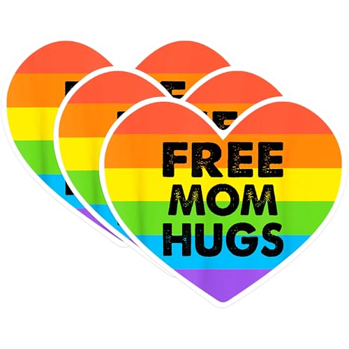 (3 Pack) Free Mom Hugs Decals - LGBTQ Pride - Rainbow Heart Decals - 3 Inches On Longest Side - Easy Peel & Apply - Made in USA - 3MCS0577