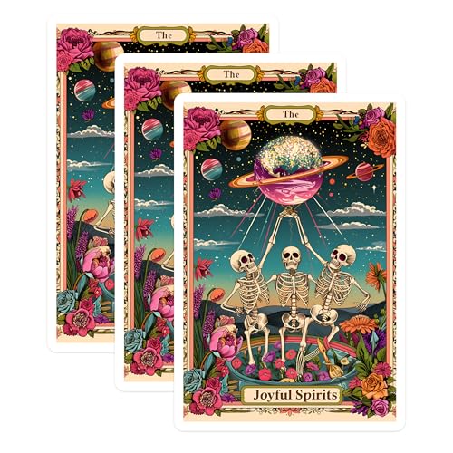 (3 Pack) Joyful Spirits Decals - Skeleton Planet Art - Unique Laptop Decal - 3 Inches On Longest Side - Easy Peel & Apply - Made in USA - 3MCS0007
