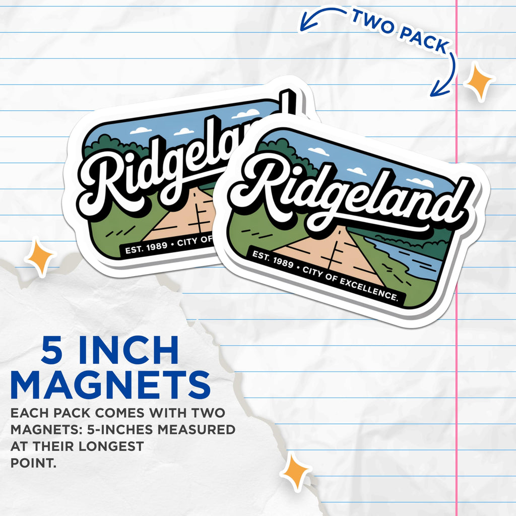 (2 Pack) Ridgeland Mississippi Magnets - City of Excellence EST 1989 - Travel Souvenir Home Decor Refrigerator Magnets - 5 Inches On Longest Side - Thick Durable Magnet - Made in USA - MAG19383